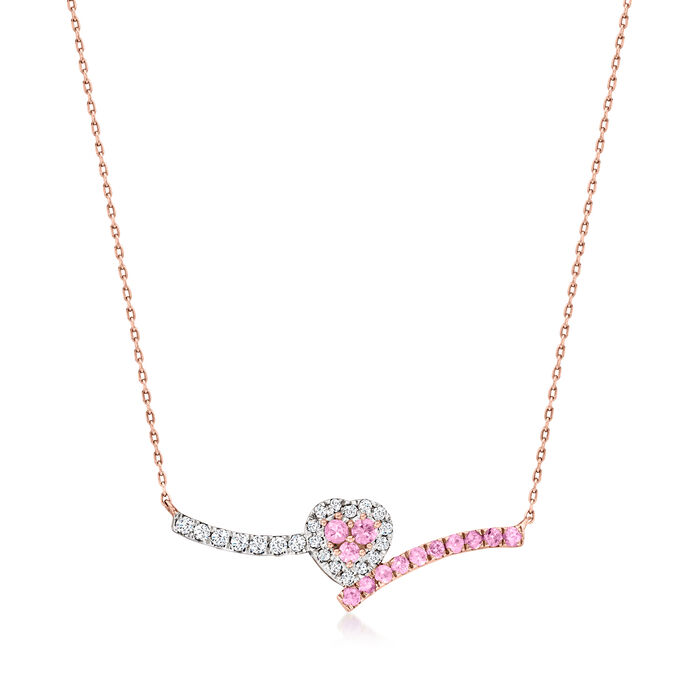 2.60 ct. t.w. Pink Sapphire and .23 ct. t.w. Diamond Heart Necklace in 14kt Rose Gold