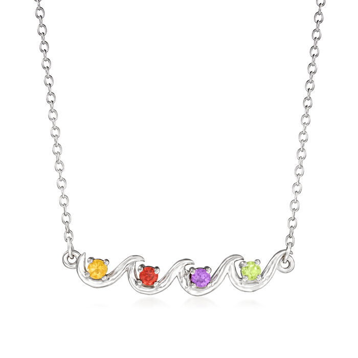 Personalized Wave Necklace in Sterling Silver  3 to 5 Birthstones