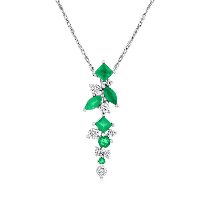 .70 ct. t.w. Emerald and .29 ct. t.w. Diamond Pendant Necklace in 14kt White Gold