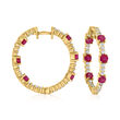 2.40 ct. t.w. Ruby and 1.00 ct. t.w. Diamond Inside-Outside Hoop Earrings in 14kt Yellow Gold