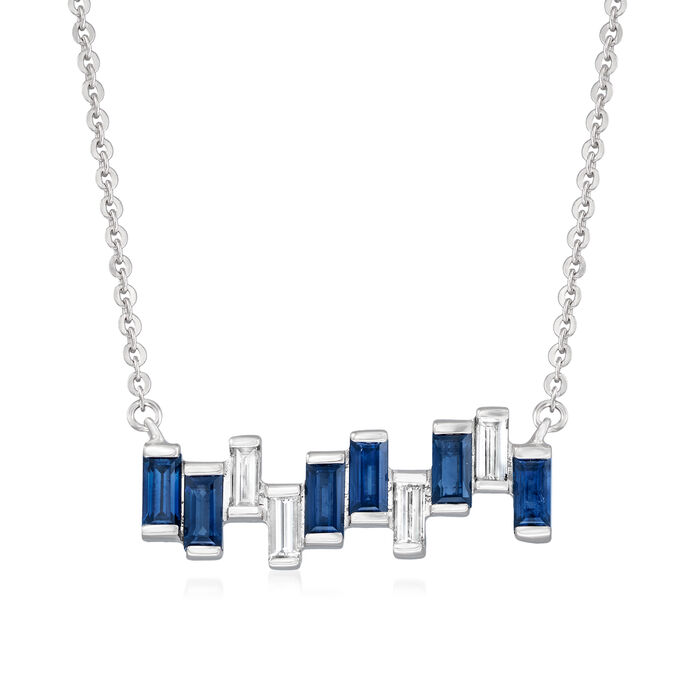 .60 ct. t.w. Sapphire and .32 ct. t.w. Diamond Necklace in 14kt White Gold