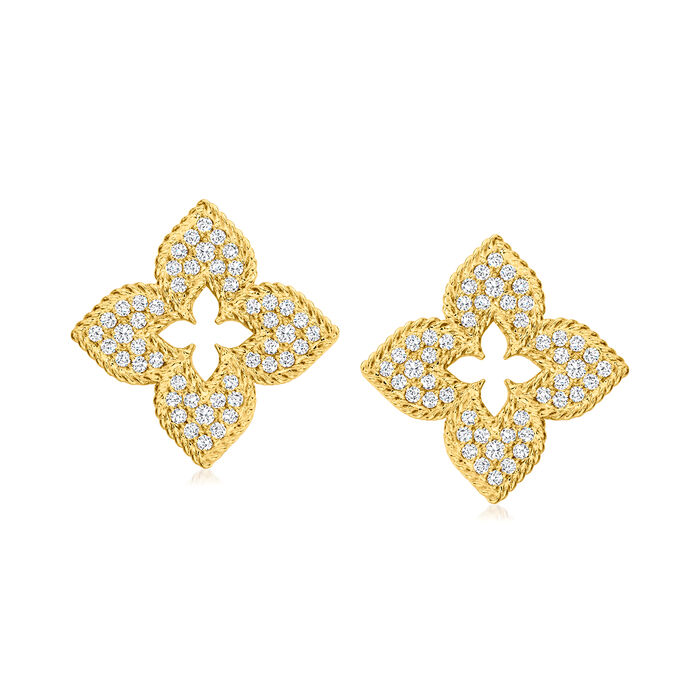 Roberto Coin &quot;Venetian Princess&quot; .65 ct. t.w. Diamond Flower Earrings in 18kt Yellow Gold