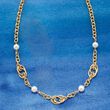 8-9mm Cultured Pearl and 14kt Gold Over Sterling Link Station Necklace