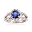 C. 1990 Vintage 2.08 Carat Sapphire and .65 ct. t.w. Diamond Ring in 18kt White Gold