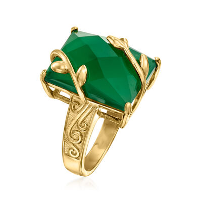 Green Chalcedony Vine Ring in 18kt Gold Over Sterling