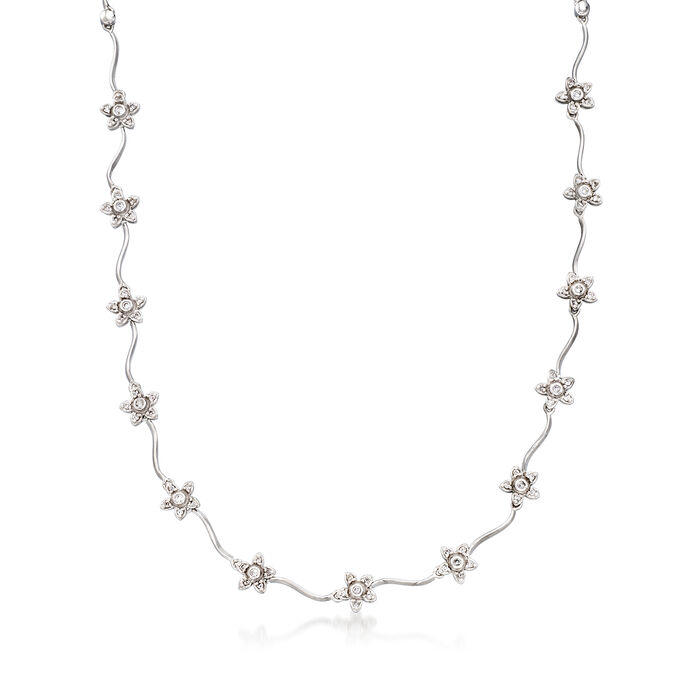 C. 1990 Vintage 1.10 ct. t.w. Diamond Flower Necklace in 14kt White Gold