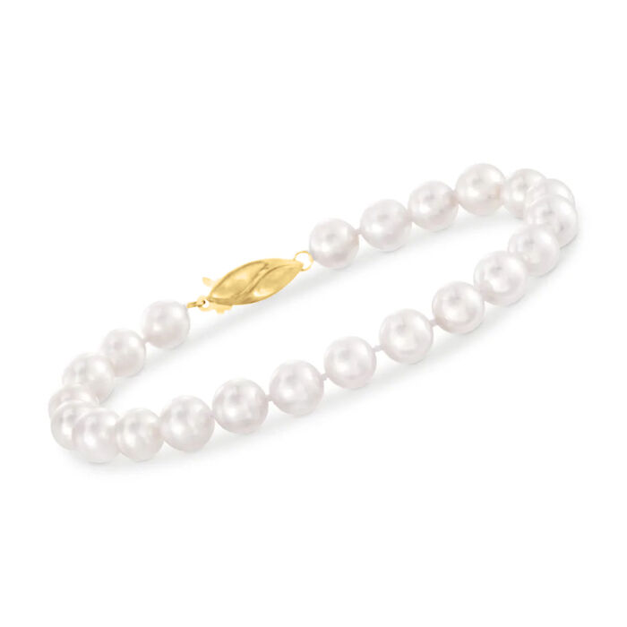 7-7.5mm Cultured Akoya Pearl Bracelet with 18kt Yellow Gold