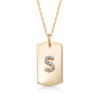 14kt Yellow Gold Single Initial ID Tag Necklace with Diamond Accents