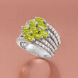 3.40 ct. t.w. Peridot and .60 ct. t.w. White Topaz Multi-Row Ring in Sterling Silver