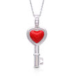 Belle Etoile &quot;Love is the Key&quot; Red Enamel Pendant Necklace in Sterling Silver