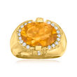 C. 1980 Vintage 5.00 Carat Citrine and .35 ct. t.w. Diamond Ring in 18kt Yellow Gold
