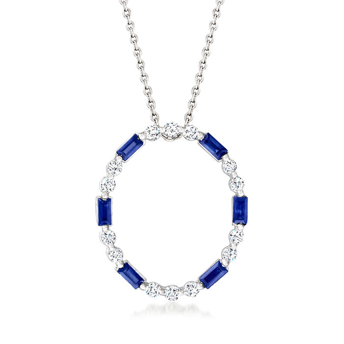 .30 ct. t.w. Sapphire and .16 ct. t.w. Diamond Eternity Circle Pendant Necklace in 14kt White Gold