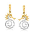 .20 ct. t.w. Diamond Seahorse Drop Earrings in 14kt Yellow Gold