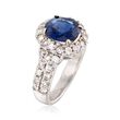 C. 1980 Vintage 2.64 Carat Sapphire and 1.25 ct. t.w. Diamond Ring in 14kt White Gold