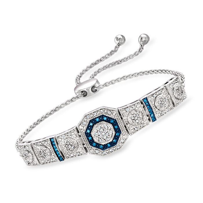 .50 ct. t.w. Blue and White Diamond Octagon Bolo Bracelet in Sterling Silver
