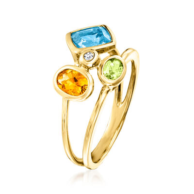 1.80 ct. t.w. Multi-Gemstone Ring with Diamond Accent in 14kt Yellow Gold