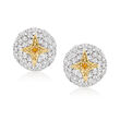 C. 1980 Vintage 5.12 ct. t.w. Yellow and White Diamond Button Earrings in 18kt Two-Tone Gold