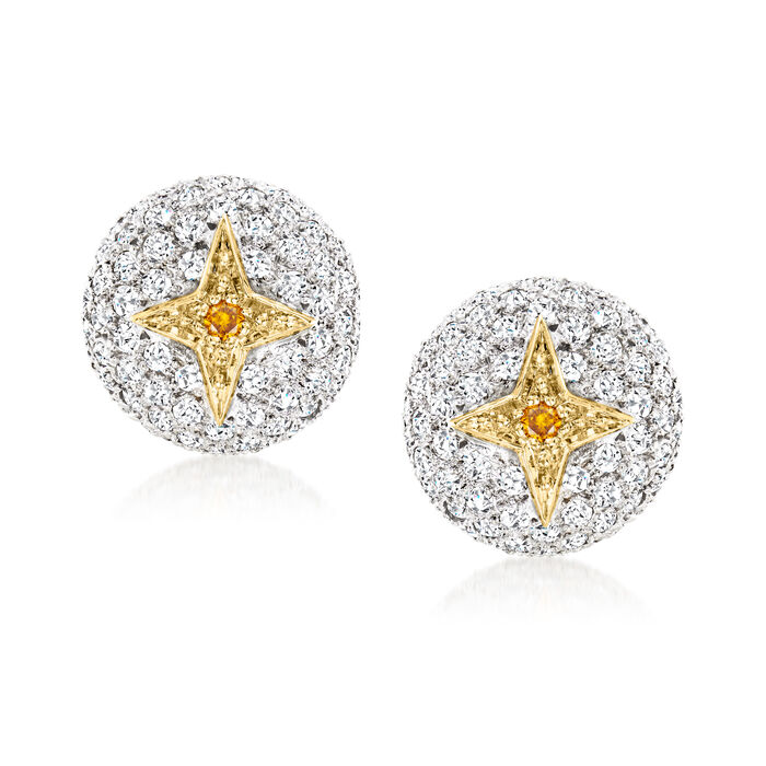 C. 1980 Vintage 5.12 ct. t.w. Yellow and White Diamond Button Earrings in 18kt Two-Tone Gold