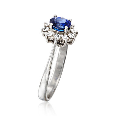 C. 1990 Vintage .94 Carat Sapphire and .18 ct. t.w. Diamond Ring in 18kt White Gold