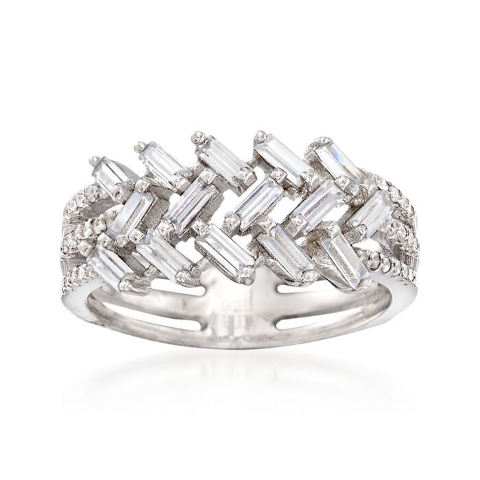 1.00 ct. t.w. Baguette and Round CZ Ring in Sterling Silver