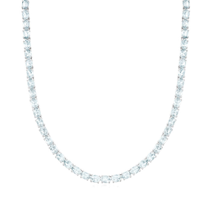 30.00 ct. t.w. Aquamarine Tennis Necklace in Sterling Silver
