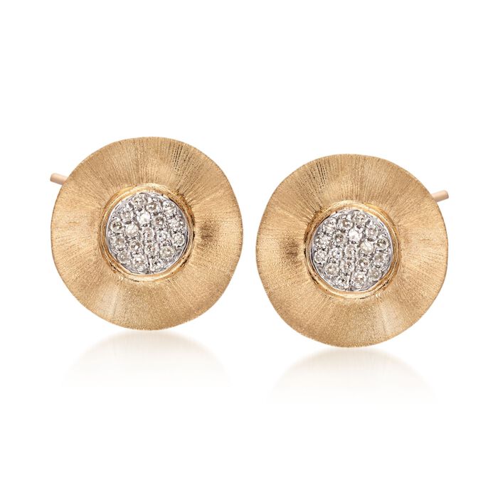 14kt Yellow Gold Wavy Disc Earrings with Diamond Accents