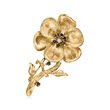C. 1970 Vintage .65 ct. t.w. Sapphire and .10 ct. t.w. Diamond Flower Pin in 14kt Yellow Gold