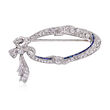 C. 1950 Vintage .90 ct. t.w. Diamond and .10 ct. t.w. Synthetic Sapphire Bow Pin in Platinum