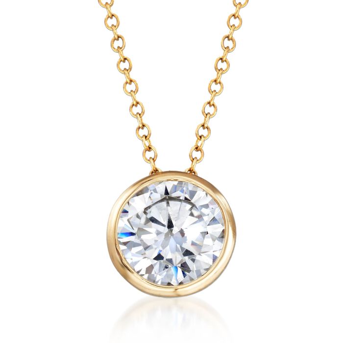 1.75 Carat CZ Solitaire Necklace in 14kt Yellow Gold