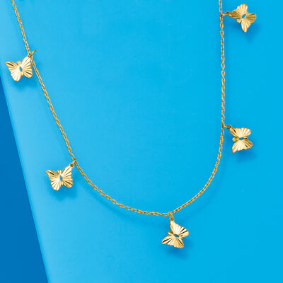Italian 18kt Yellow Gold Butterfly Station Necklace
