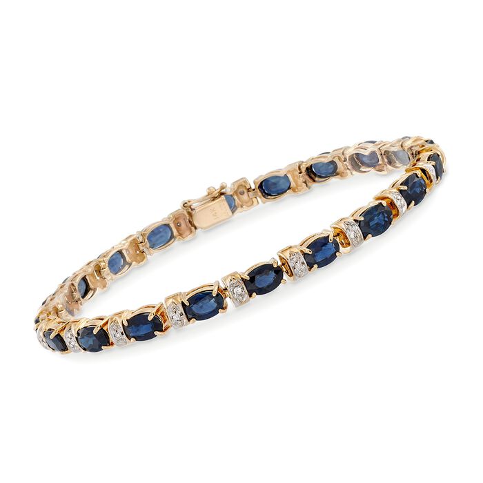 C. 1980 Vintage 13.00 ct. t.w. Sapphire and .25 ct. t.w. Diamond Bracelet in 14kt Yellow Gold