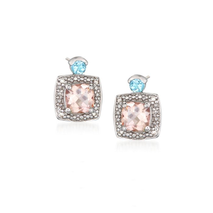 .60 ct. t.w. Morganite Earrings with Aquamarine and Diamond Accents in Sterling Silver