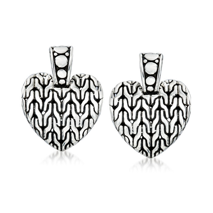 Sterling Silver Bali-Style Heart Drop Earrings