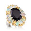6.75 Carat Black Spinel and Opal Ring with 1.00 ct. t.w. Citrines in Sterling Silver
