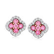 1.20 ct. t.w. Pink Sapphire and .40 ct. t.w. Diamond Clover Earrings in 14kt Rose Gold