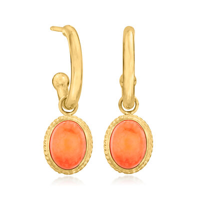 Coral Hoop Drop Earrings in 14kt Yellow Gold