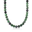 12mm Ruby-In-Zoisite Bead Necklace with Sterling Silver