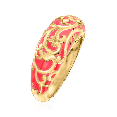 Pink Enamel Swirl Ring in 18kt Gold Over Sterling