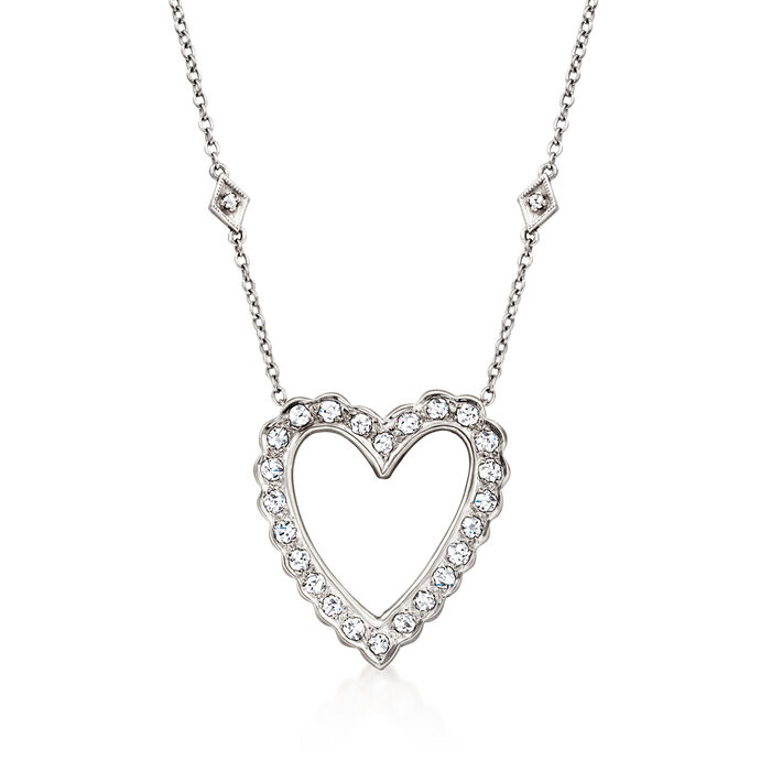 C. 1990 Vintage 1.25 ct. t.w. Diamond Open-Space Heart Station Necklace in 14kt White Gold