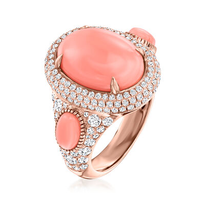 Coral and 1.40 ct. t.w. Diamond Ring in 18kt Rose Gold