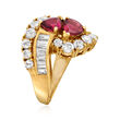 C. 1980 Vintage 2.50 ct. t.w. Diamond and 1.50 ct. t.w. Ruby Bypass Ring in 18kt Yellow Gold