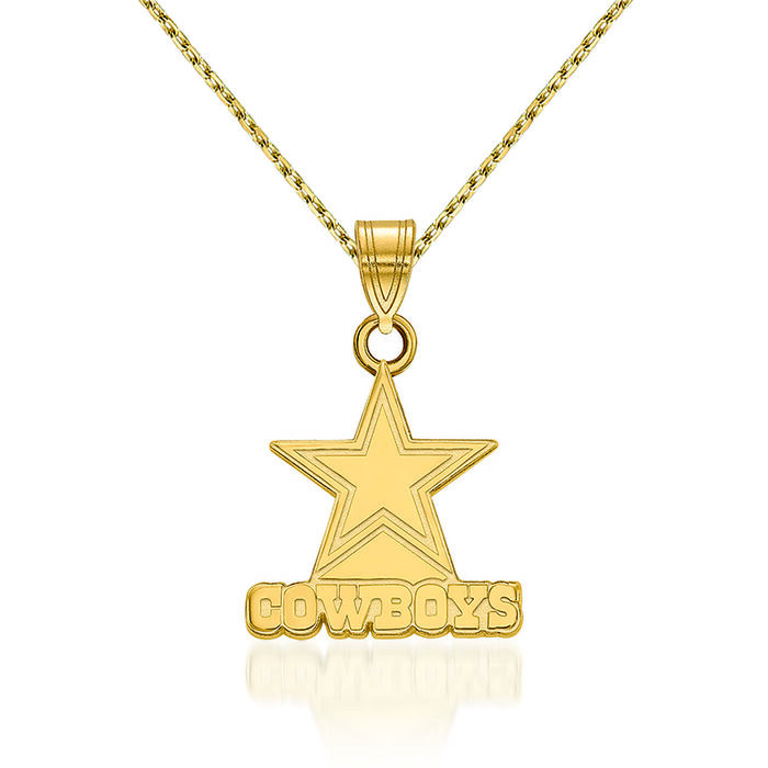14kt Yellow Gold Small NFL Dallas Cowboys Pendant Necklace. 18&quot;