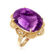 C. 1960 Vintage 41.05 Carat Amethyst and .17 ct. t.w. Diamond Cocktail Ring in 18kt Yellow Gold