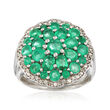 2.10 ct. t.w. Emerald and .24 ct. Diamond Cluster Ring in Sterling Silver