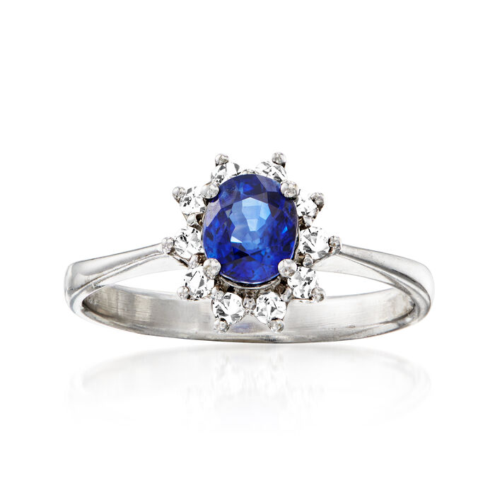 C. 1990 Vintage .94 Carat Sapphire and .18 ct. t.w. Diamond Ring in 18kt White Gold