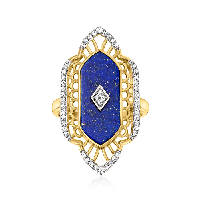 Lapis and .30 ct. t.w. White Topaz Ring in 18kt Gold Over Sterling