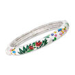 Belle Etoile &quot;Ladybug&quot; White Enamel and .25 ct. t.w. CZ Bangle Bracelet in Sterling Silver