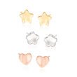 Italian Tri-Tone Silver Jewelry Set: Three Pairs of Stud Earrings