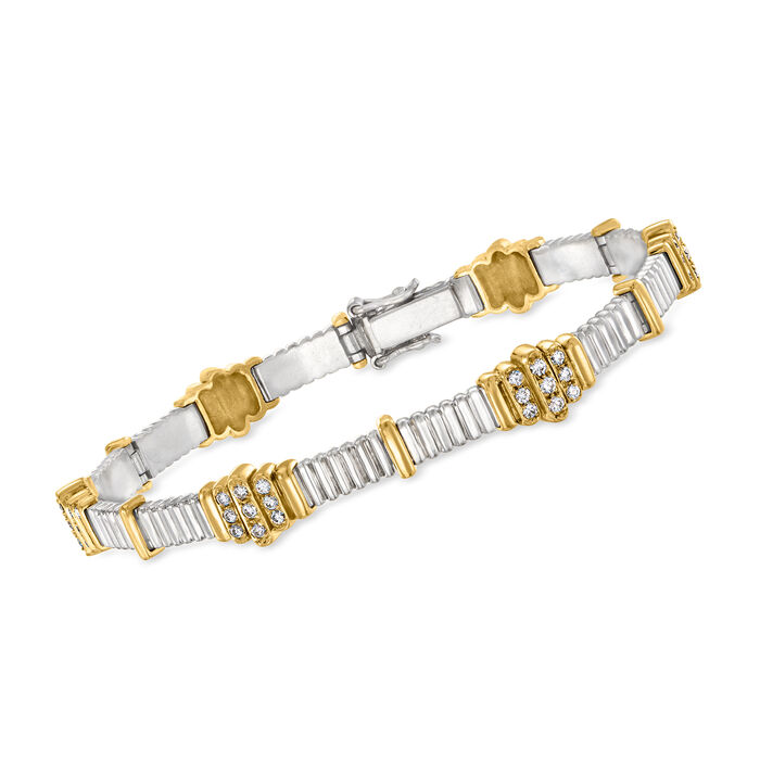 C. 1990 Vintage .30 ct. t.w. Diamond Ribbed Section Bracelet in 18kt Two-Tone Gold