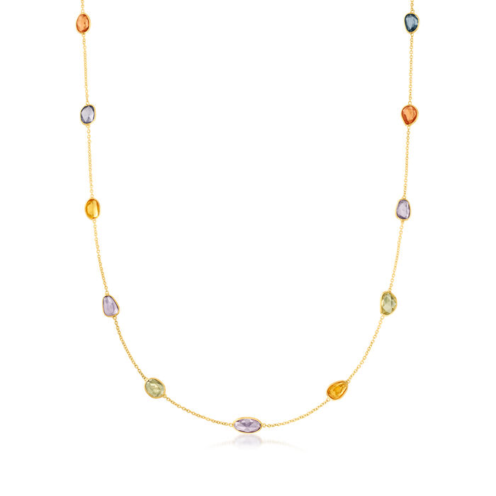 C. 1990 Vintage 8.70 ct. t.w. Multicolored Sapphire Station Necklace in 18kt Yellow Gold